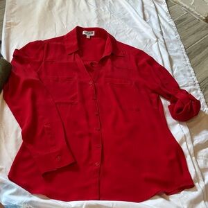 Express Vibrant Red Button-Up Blouse